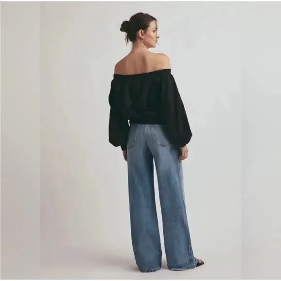 Favorite Daughter Black Off the Shoulder Bomber Jacket - Small (New) - Picture 3 of 9